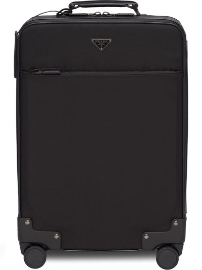 Prada Logo Four-wheel Suitcase In Black