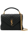 Saint Laurent Black College Medium Quilted Leather Shoulder Bag In Black