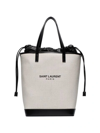 Saint Laurent Teddy Leather-trimmed Printed Canvas Tote In Neutrals
