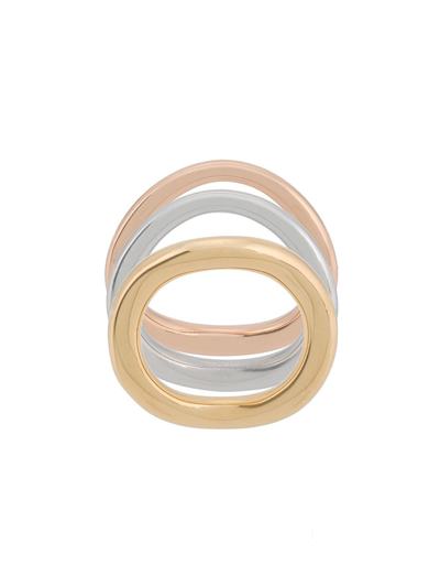 Charlotte Chesnais Wave Set Of Three Gold And Rose Gold Vermeil And Silver Rings In Silver Pink Yellow Vermeil
