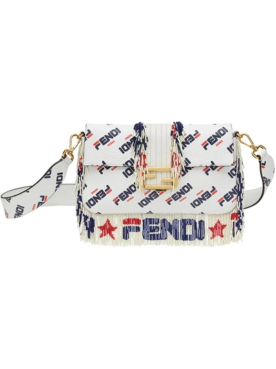 Fendi X Fila Logo Beaded Trim Baguette 肩包 In White