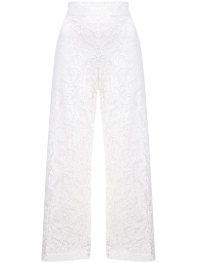 Adam Lippes Corded Lace Cropped Flare-leg Pants W/ Pockets In White