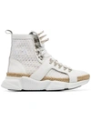 MARQUES' ALMEIDA WHITE SPIKE MESH AND LEATHER HIGH TOP SNEAKERS