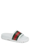Gucci Pursuit Web Slide Sandals In Great White