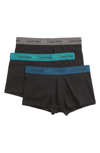 Calvin Klein Men's Cotton Stretch Low-rise Trunks 3-pack Nu2664 In Black/ Grey/ Blue/ Raleigh
