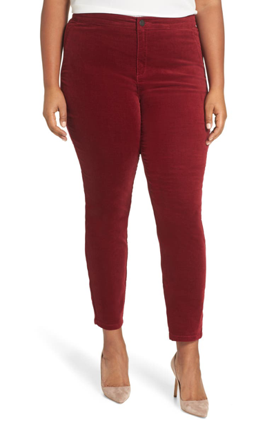 Nic + Zoe Petite Stretch Velvet Five-pocket Pants In Amaranth