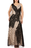 JS COLLECTIONS TWO-TONE EMBROIDERED LEAF GOWN,866542W