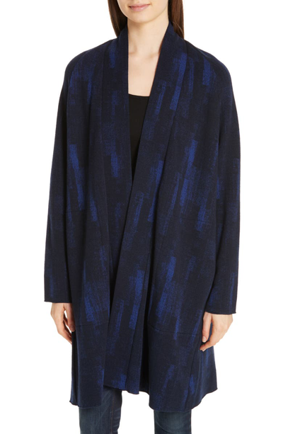 Eileen Fisher Printed Organic Cotton Open Front Jacket In Midnight