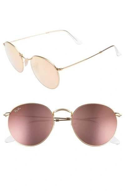 Ray Ban Round Flash Lenses Sunglasses Gold Frame Copper Lenses 50-21