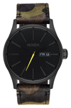 Nixon Men's Sentry Leather/canvas Strap Watch 42mm In Camo/ Black