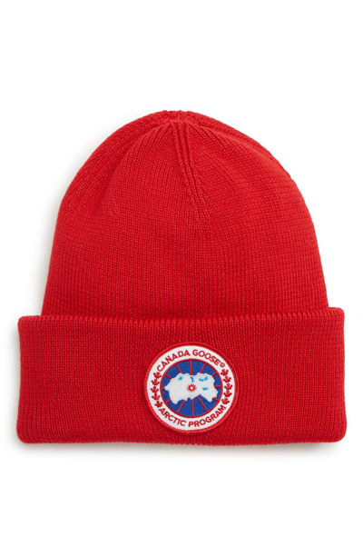 Canada Goose Arctic Disc Merino Wool Toque Beanie In Red