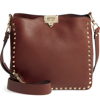 Valentino Garavani Small Rockstud Leather Hobo In Cherry