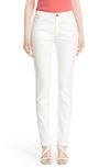 Lafayette 148 Thompson Dynamic Herringbone Jacquard Slim-leg Jeans In White