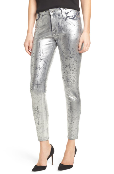Ag Farrah Metallic Coated Skinny Jeans In Iced Silver