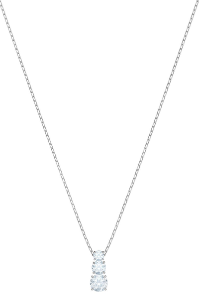 Swarovski Silver-tone Triple-crystal Pendant Necklace, 14-4/5" + 2" Extender In Neutral