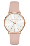 Michael Kors Pyper Rose Goldtone And Leather Strap Watch In Pink/ Gold