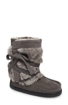 Manitobah Mukluks Beaded Short Wrap Genuine Rabbit Fur & Shearling Boot In Charcoal Fur