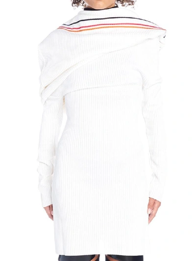 Y/project Y / Project Off Shoulder Ribbed Stripe Dress In White
