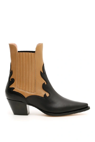 Alberta Ferretti Bicolor Boots In Black,beige