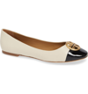 Tory Burch Smooth And Patent-leather Ballet Flats In New Cream / Perfect Black
