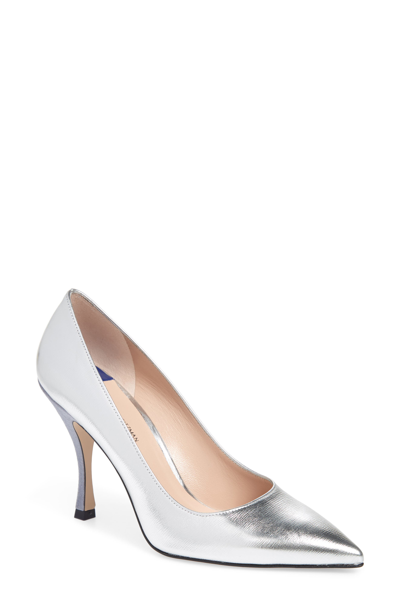Stuart Weitzman Women's Tippi 95 Pointed Toe Leather High-heel Pumps In Silver Venice