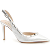 Valentino The Rockstud Metallic Textured-leather Slingback Pumps In Platino