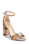Sam Edelman Yaro Chunky-heel Jacquard Ankle-wrap Sandal In Yellow Multi Jacquard Fabric