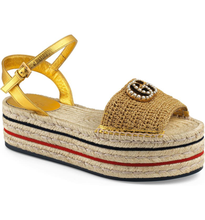 Gucci Lilibeth Platform Espadrille Sandals In Neutrals