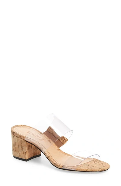 Schutz Victorie Vinyl Dual-band Slide Sandals In Natural Cork