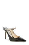 Jimmy Choo Bing Crystal Embellished Patent Mule In Schwarz