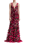 MARCHESA NOTTE FLORAL EMBROIDERED TRUMPET GOWN,N26G0679