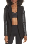 BLANC NOIR HOODED MOTO BLAZER WITH FAUX LEATHER SLEEVES,BLJ101400