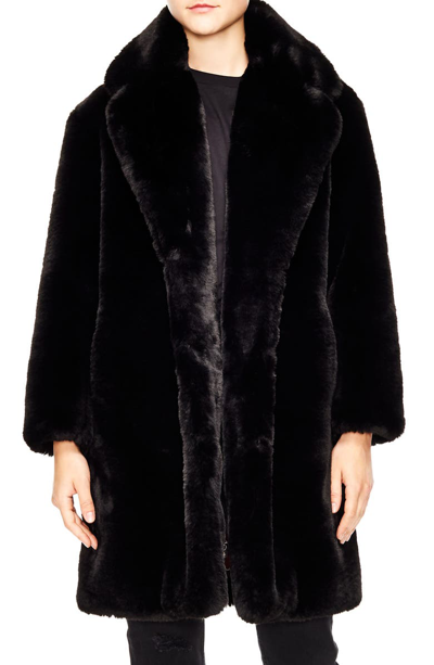 Sandro Ballote Oversized Faux Fur Coat In Black