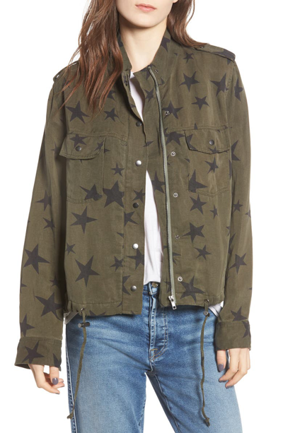 Rails Collins Star Print Military Jacket In Sage With Black Stars