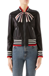 GUCCI BOW LEATHER BOMBER JACKET,514687XG634