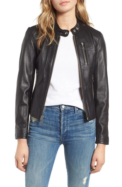 Schott Lambskin Leather Moto Jacket In Black