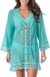 La Blanca Island Fare Cotton Crochet-trim Tunic Women's Swimsuit In Aqua
