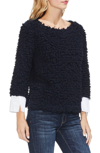 VINCE CAMUTO WOVEN CUFF POPCORN KNIT TOP,9168631