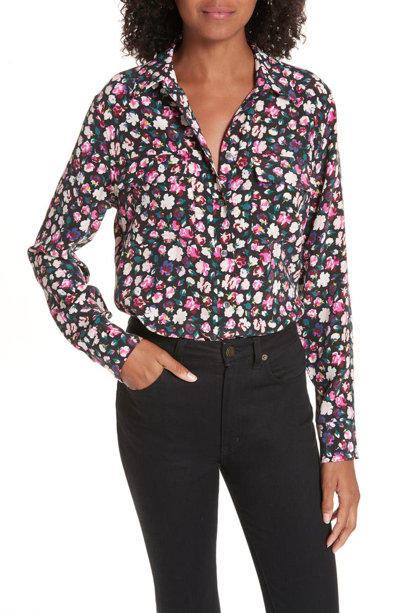 Equipment Slim Signature Floral-print Crepe Shirt In True Black Multi