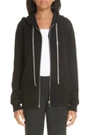 Michael Kors Crystal Drawstring Cashmere Blend Hoodie In Black