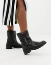 Dune Rita Black Leather Flat Ankle Boots With Faux Fur Lining - Black In Black