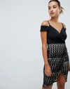 AX PARIS 2-IN-1 WRAP FRONT DRESS WITH LACE SKIRT-BLACK,D1942
