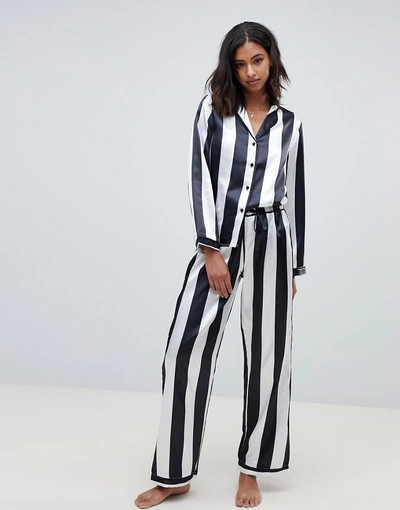 Wolf & Whistle Stripe Print Long Pyjama Set - Black