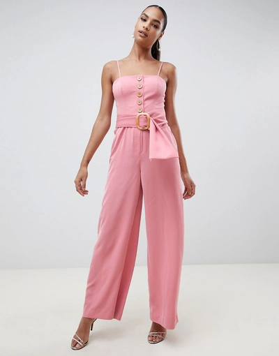 Finders Keepers Finders Westway Wide Leg Jumpsuit With Statement Belt - Pink