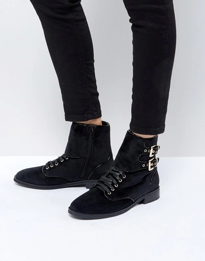 St Sana Velvet Worker Boot-black