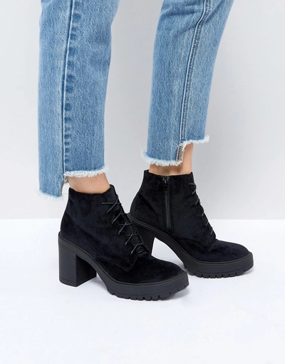 St Sana Velvet Platform Chunky Heel Boot-black
