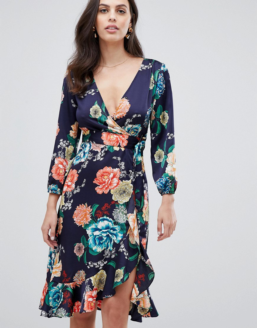 liquorish floral print wrap midi dress