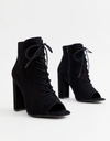 NEW LOOK LACE UP BLOCK HEELED BOOTS-BLACK,595323301