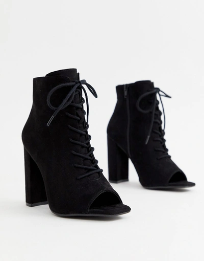 New Look Lace Up Block Heeled Boots-black