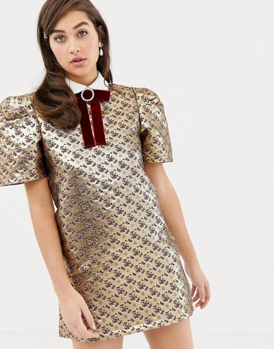 sister jane gold dress Marigold Jacquard Tiered Dress Venetian Gold / S